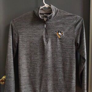 Pittsburgh Penguins Quarter Zip Long Sleeve Gray Shirt Men's S Embroidered Logo